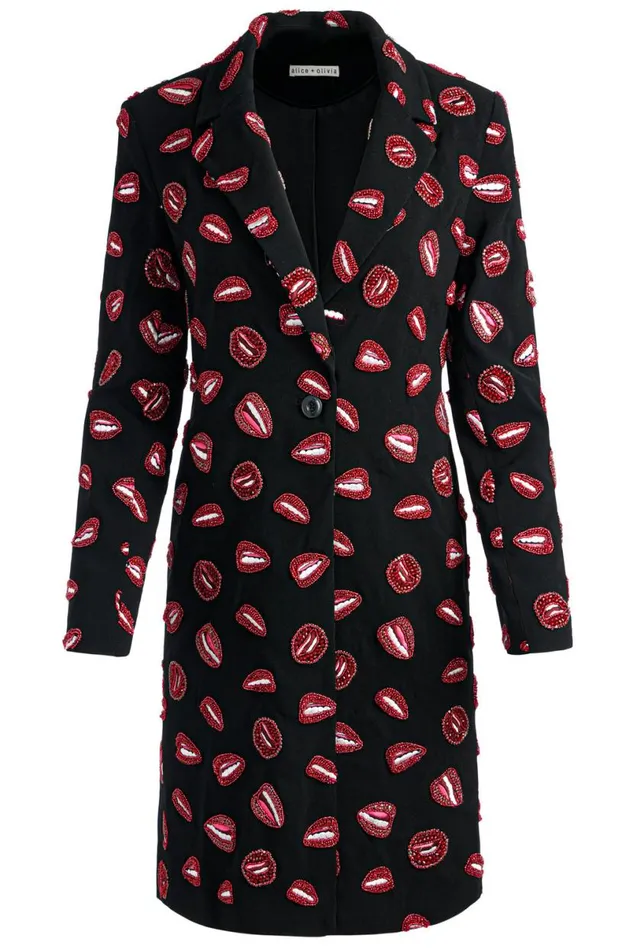 Alice Olivia Tom Wesselmann Bret Long Blazer Lip Sync Black Women Outerwear