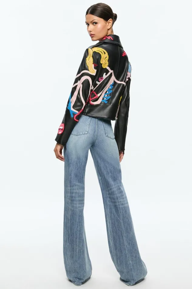 Alice Olivia Tom Wesselmann Cody Leather Moto Jacket Natural Beauty Women Outerwear