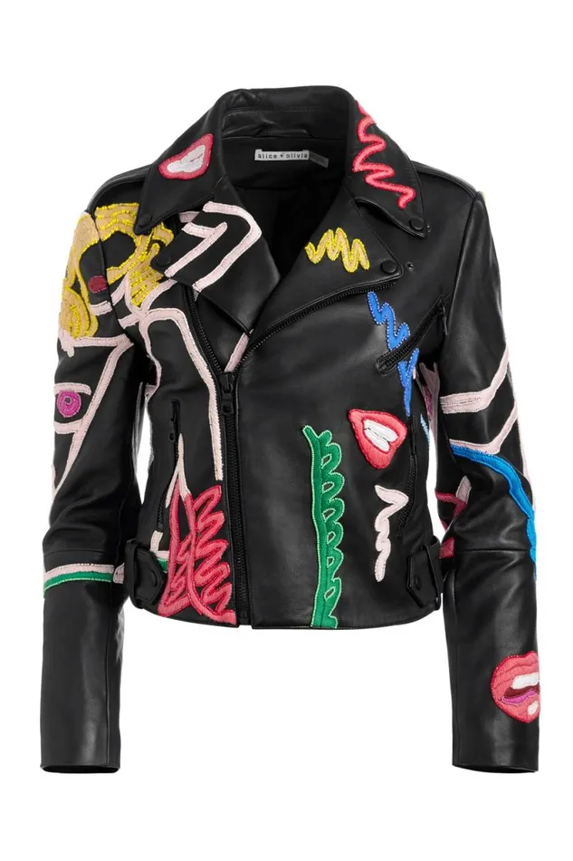 Alice Olivia Tom Wesselmann Cody Leather Moto Jacket Natural Beauty Women Outerwear