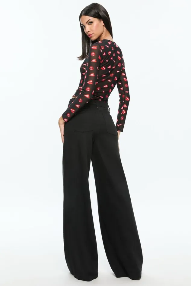 Alice Olivia Tom Wesselmann Delaina Mesh Long Sleeve Top Lip Sync Black Women Tops