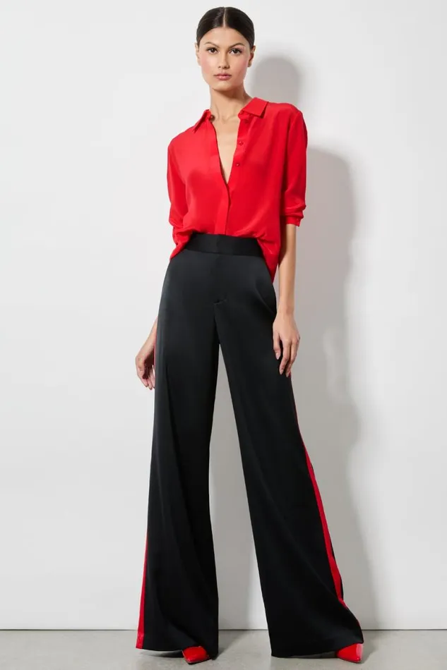 Alice Olivia Willa Placket Top Bright Ruby Women Tops
