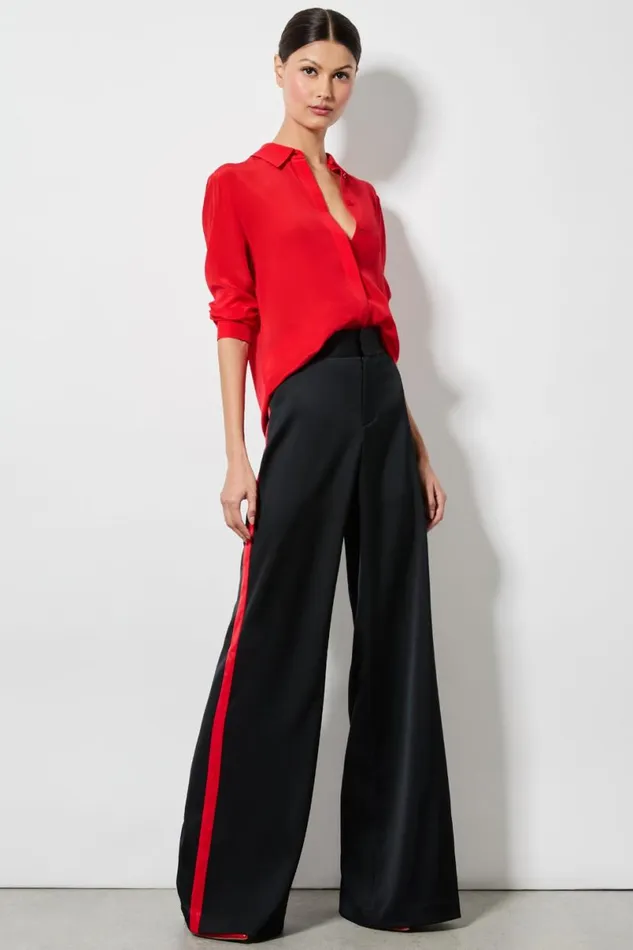 Alice Olivia Willa Placket Top Bright Ruby Women Tops