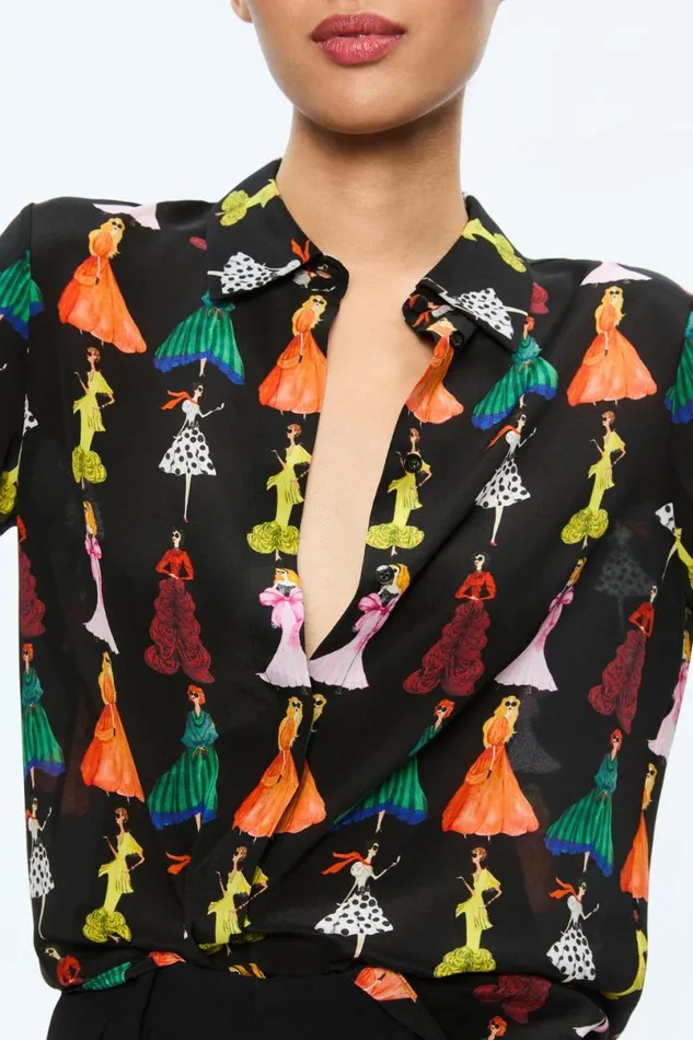 Alice Olivia Willa Staceface Top Romantic Stace Black Women Tops