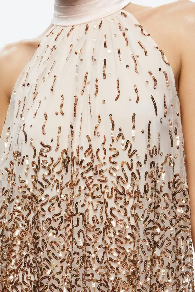 Alice Olivia Zenon Cape Mini Dress Pearl Blushrose Gold Women Dresses