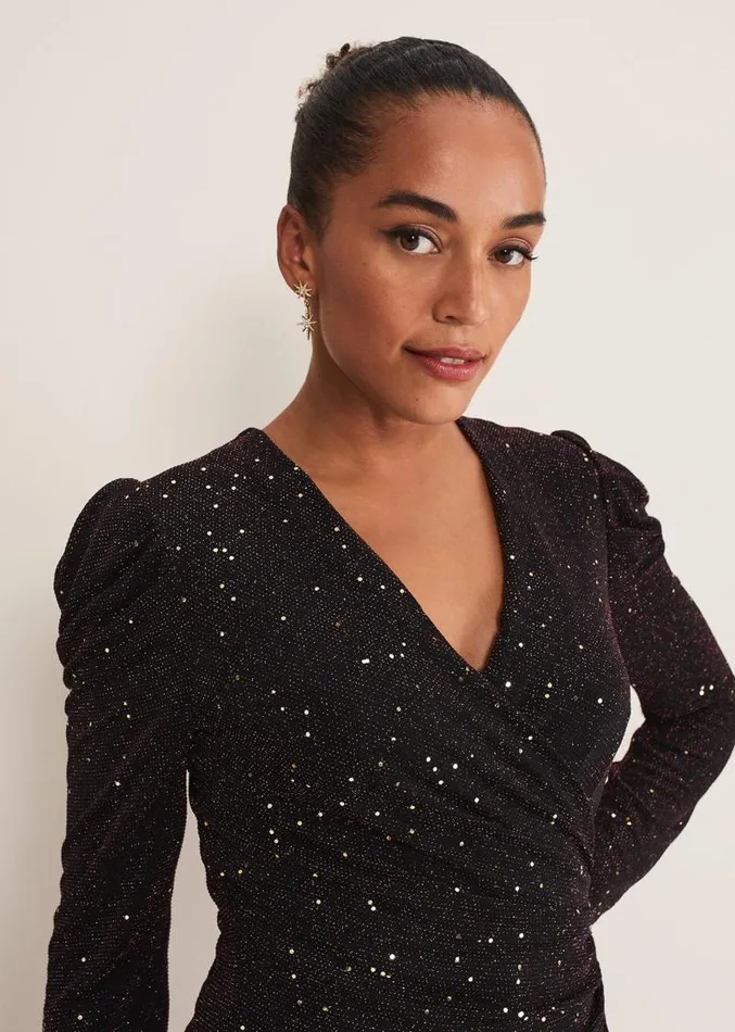 Alinna Shimmer Wrap Top Blackburgandy Women Phase Eight Tops and TShirts