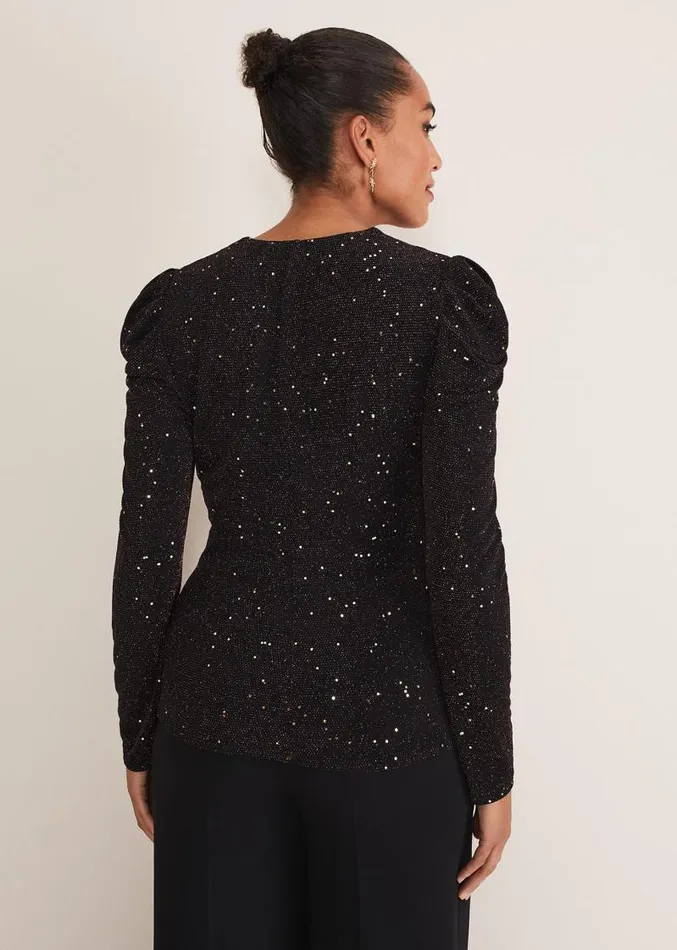 Alinna Shimmer Wrap Top Blackburgandy Women Phase Eight Tops and TShirts