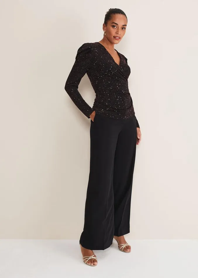 Alinna Shimmer Wrap Top Blackburgandy Women Phase Eight Tops and TShirts