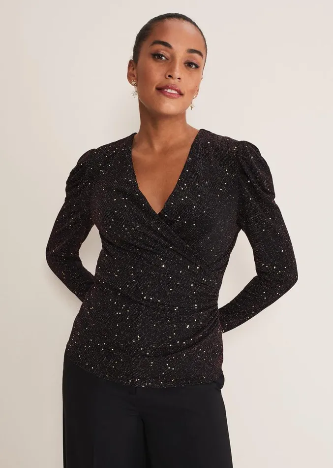 Alinna Shimmer Wrap Top Blackburgandy Women Phase Eight Tops and TShirts
