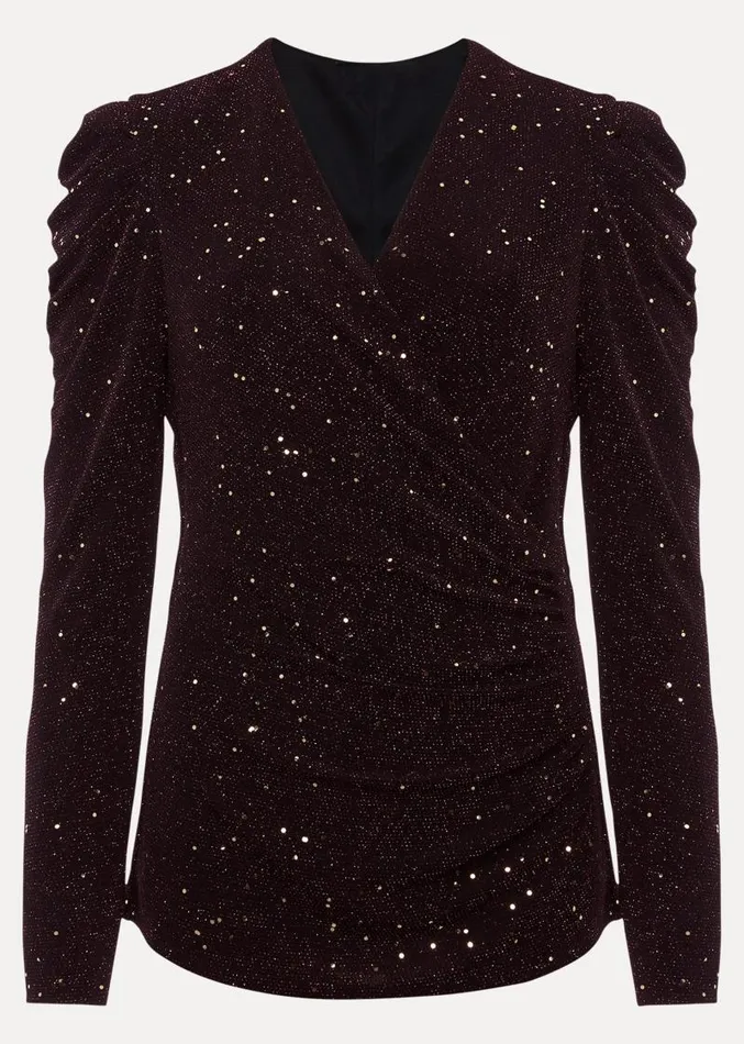 Alinna Shimmer Wrap Top Blackburgandy Women Phase Eight Tops and TShirts