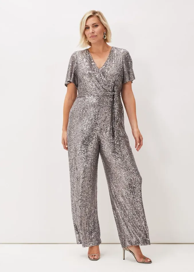 Allesandra Sequin Jumpsuit Pewter Women Phase Eight Dresses
