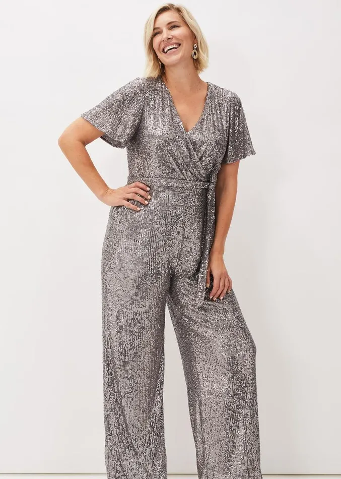 Allesandra Sequin Jumpsuit Pewter Women Phase Eight Dresses