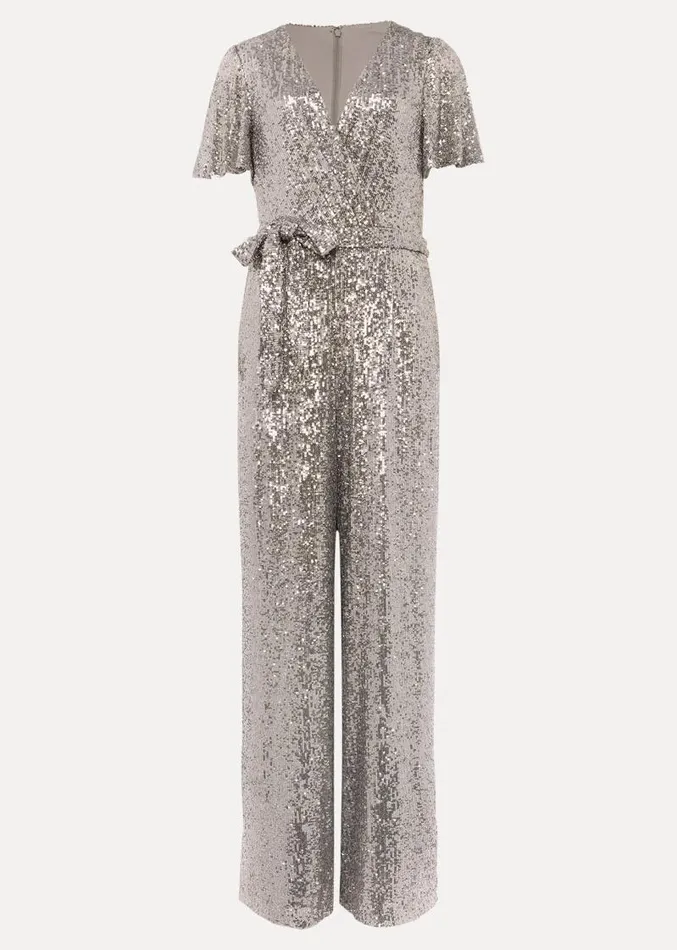 Allesandra Sequin Jumpsuit Pewter Women Phase Eight Dresses