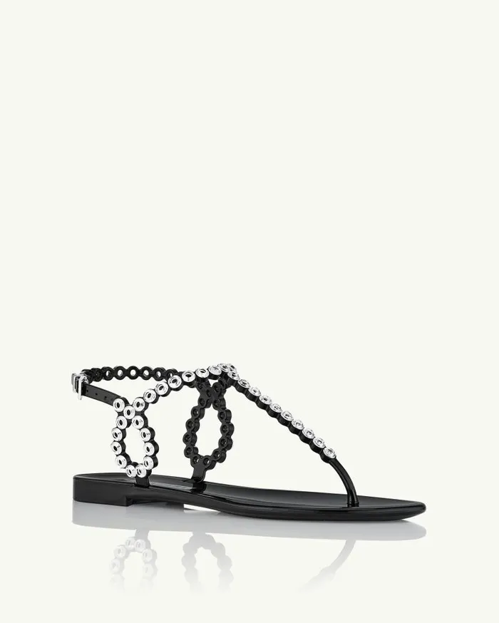 Almost Bare Crystal Jelly Sandal Flat Black Women Aquazzura Sandals