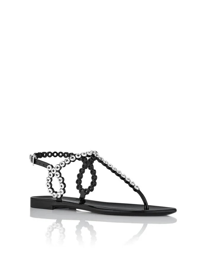 Almost Bare Crystal Jelly Sandal Flat Black Women Aquazzura Sandals Almost Bare Crystal Jelly Sandal Flat Black Women Aquazzura Sandals