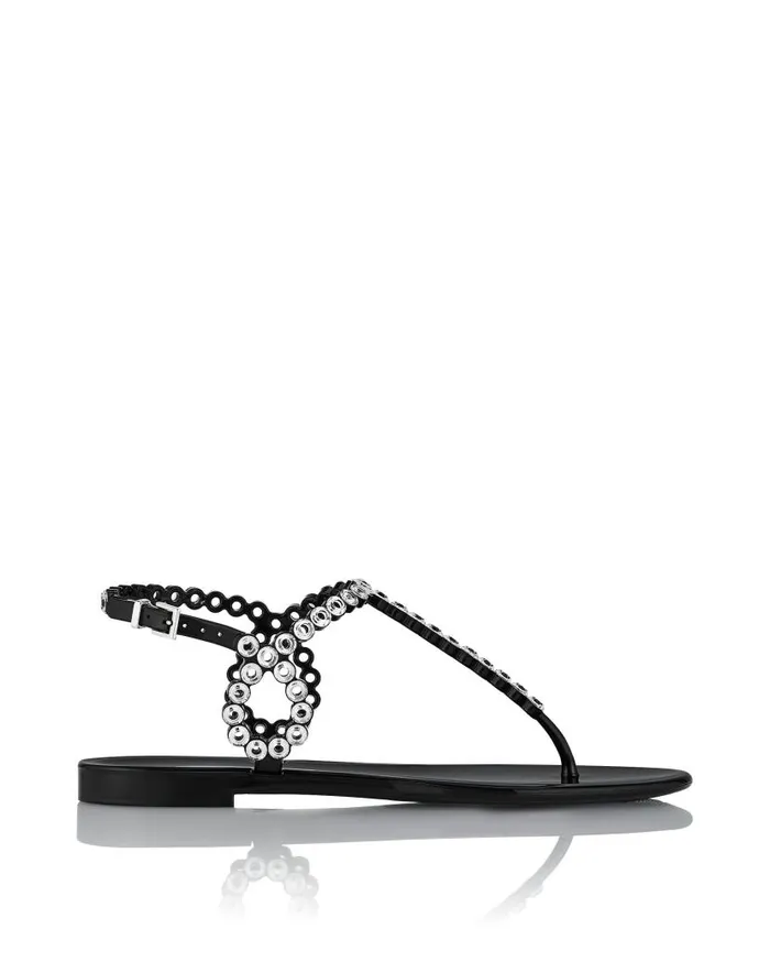 Almost Bare Crystal Jelly Sandal Flat Black Women Aquazzura Sandals Almost Bare Crystal Jelly Sandal Flat Black Women Aquazzura Sandals