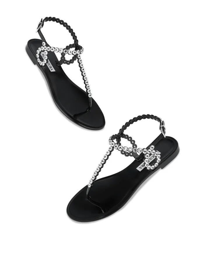 Almost Bare Crystal Jelly Sandal Flat Black Women Aquazzura Sandals Almost Bare Crystal Jelly Sandal Flat Black Women Aquazzura Sandals