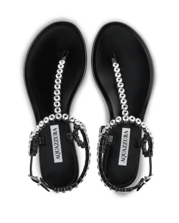 Almost Bare Crystal Jelly Sandal Flat Black Women Aquazzura Sandals Almost Bare Crystal Jelly Sandal Flat Black Women Aquazzura Sandals
