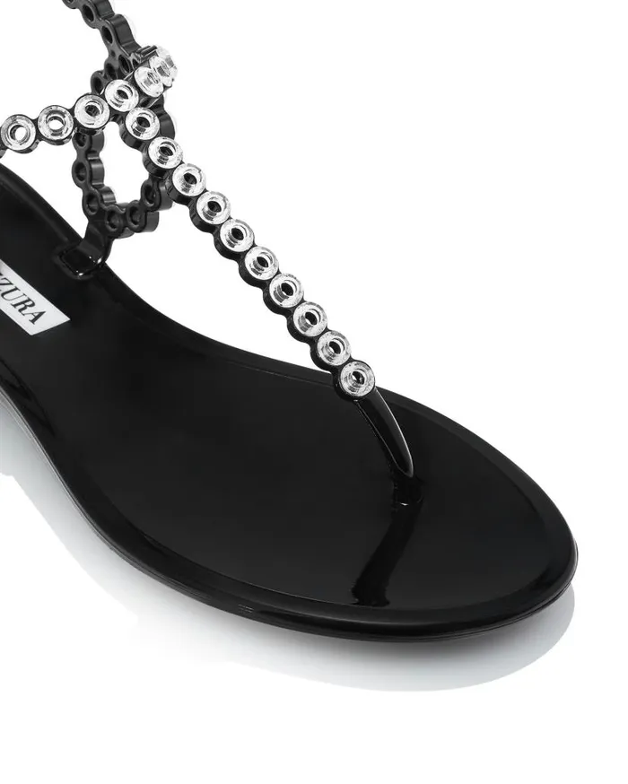 Almost Bare Crystal Jelly Sandal Flat Black Women Aquazzura Sandals Almost Bare Crystal Jelly Sandal Flat Black Women Aquazzura Sandals