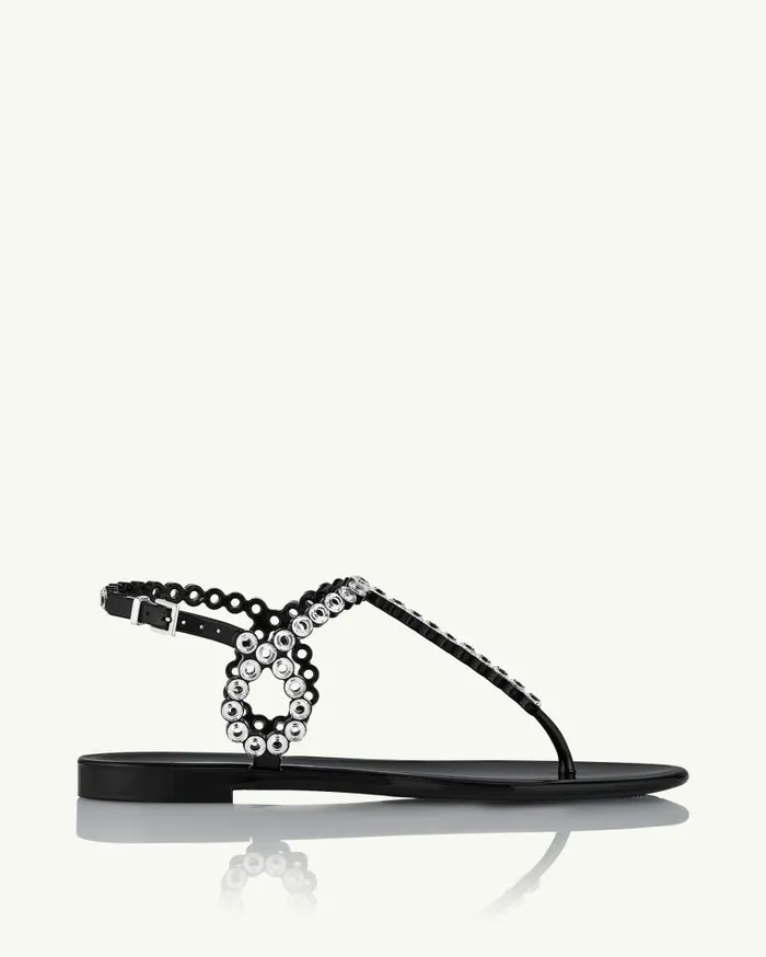 Almost Bare Crystal Jelly Sandal Flat Black Women Aquazzura Sandals Almost Bare Crystal Jelly Sandal Flat Black Women Aquazzura Sandals