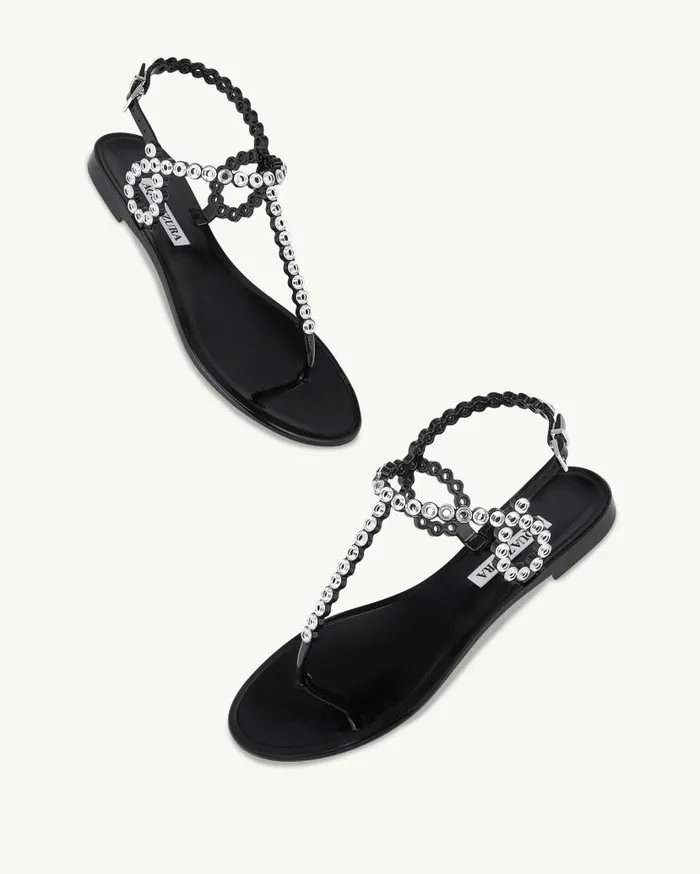 Almost Bare Crystal Jelly Sandal Flat Black Women Aquazzura Sandals Almost Bare Crystal Jelly Sandal Flat Black Women Aquazzura Sandals