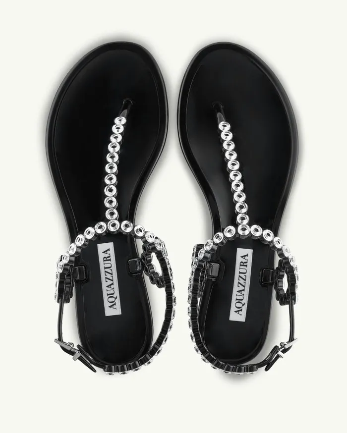 Almost Bare Crystal Jelly Sandal Flat Black Women Aquazzura Sandals Almost Bare Crystal Jelly Sandal Flat Black Women Aquazzura Sandals