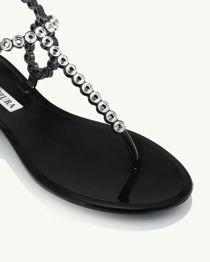 Almost Bare Crystal Jelly Sandal Flat Black Women Aquazzura Sandals Almost Bare Crystal Jelly Sandal Flat Black Women Aquazzura Sandals
