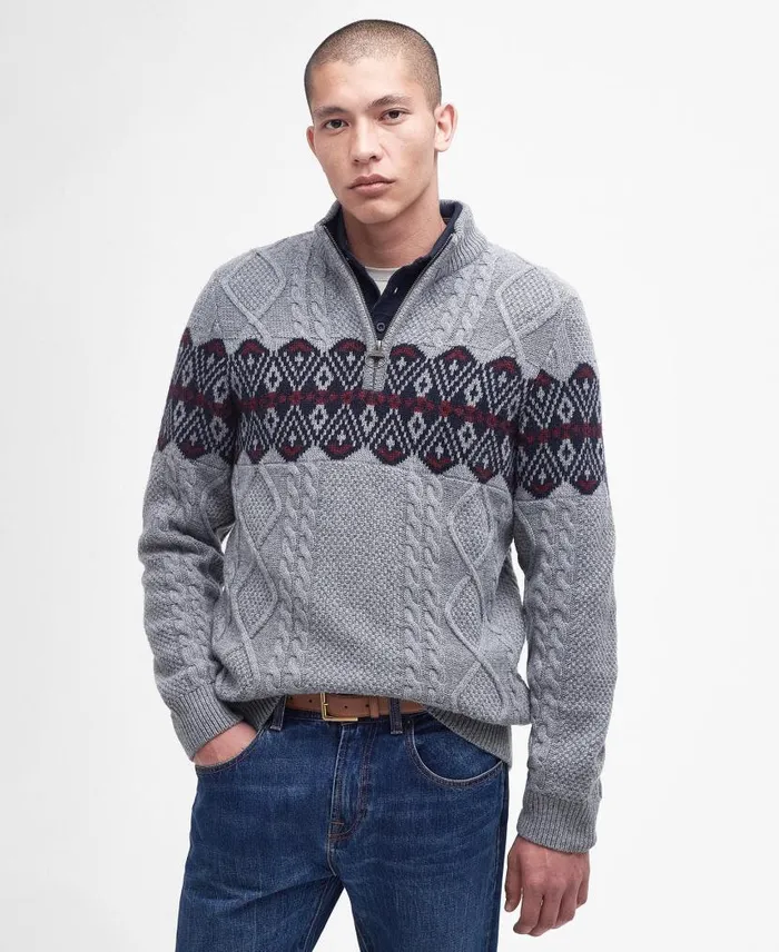 Alwinton HalfZip Jumper Grey Marl Men Barbour Jumpers