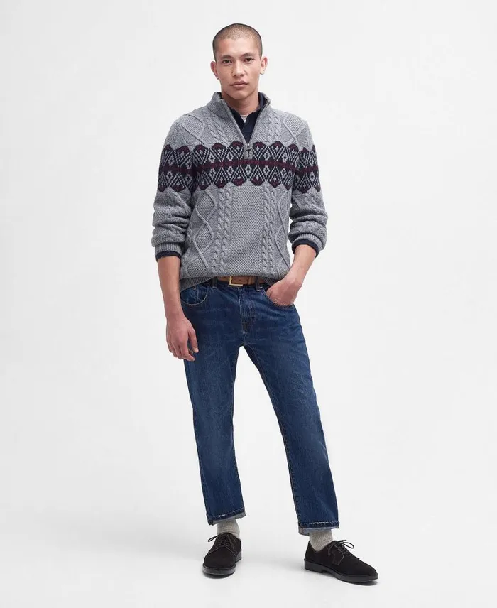 Alwinton HalfZip Jumper Grey Marl Men Barbour Jumpers