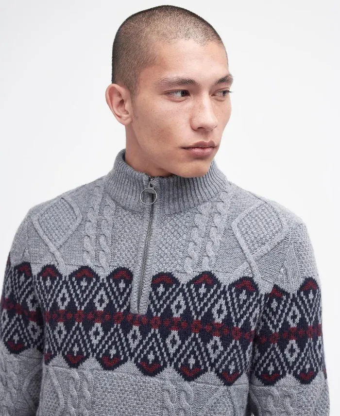 Alwinton HalfZip Jumper Grey Marl Men Barbour Jumpers