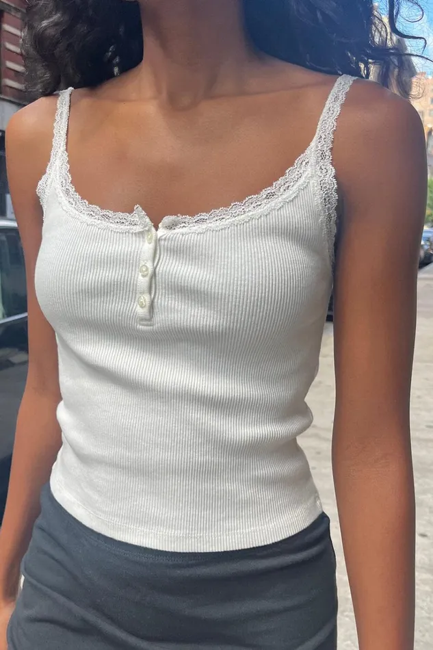 Amaya Lace Tank Ivory Women Brandy Melville Tops