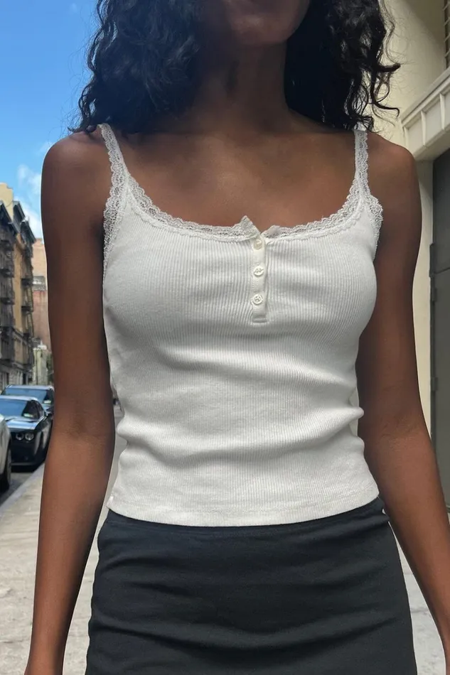 Amaya Lace Tank Ivory Women Brandy Melville Tops