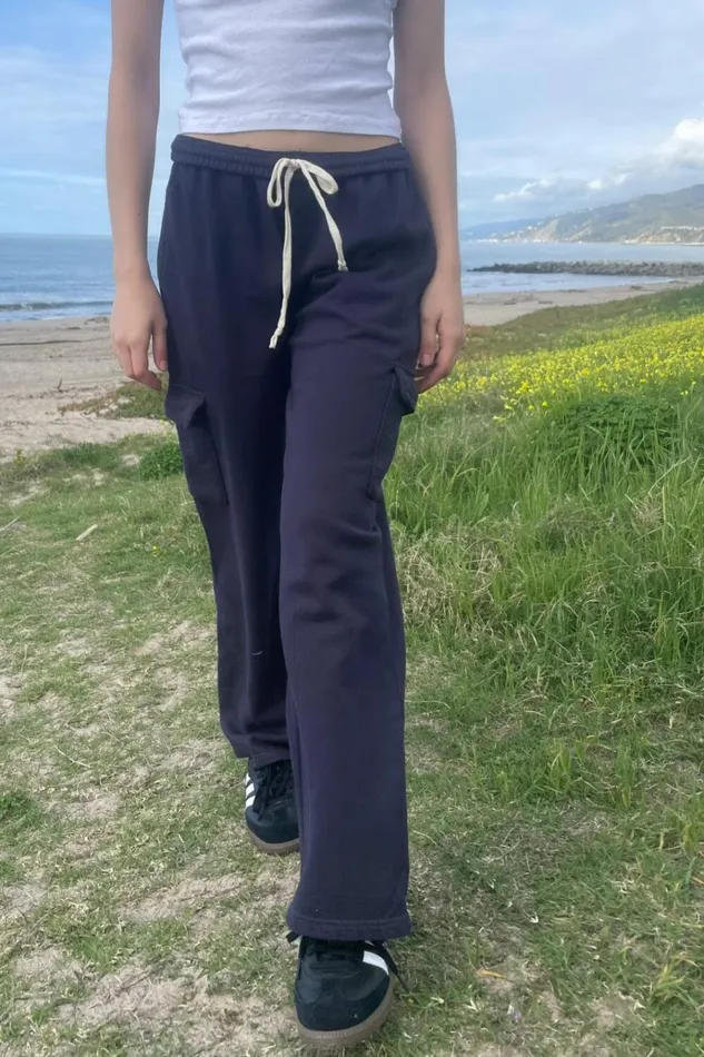 Anastasia Soft Pocket Sweatpants Navy Blue Women Brandy Melville Sweatpants and Sweatshirts