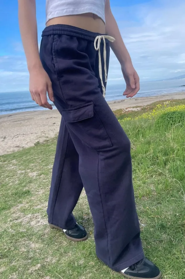 Anastasia Soft Pocket Sweatpants Navy Blue Women Brandy Melville Sweatpants and Sweatshirts
