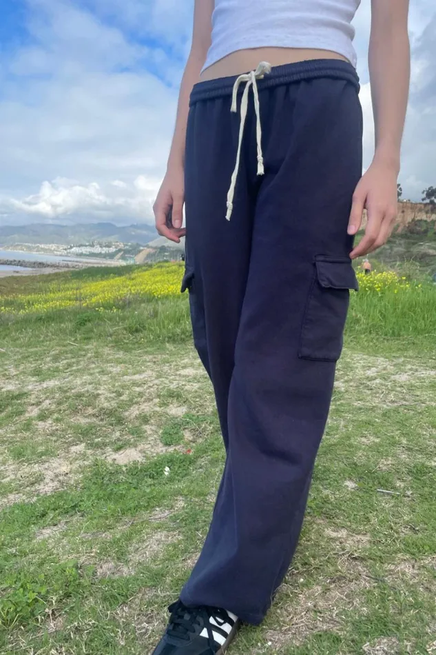 Anastasia Soft Pocket Sweatpants Navy Blue Women Brandy Melville Sweatpants and Sweatshirts