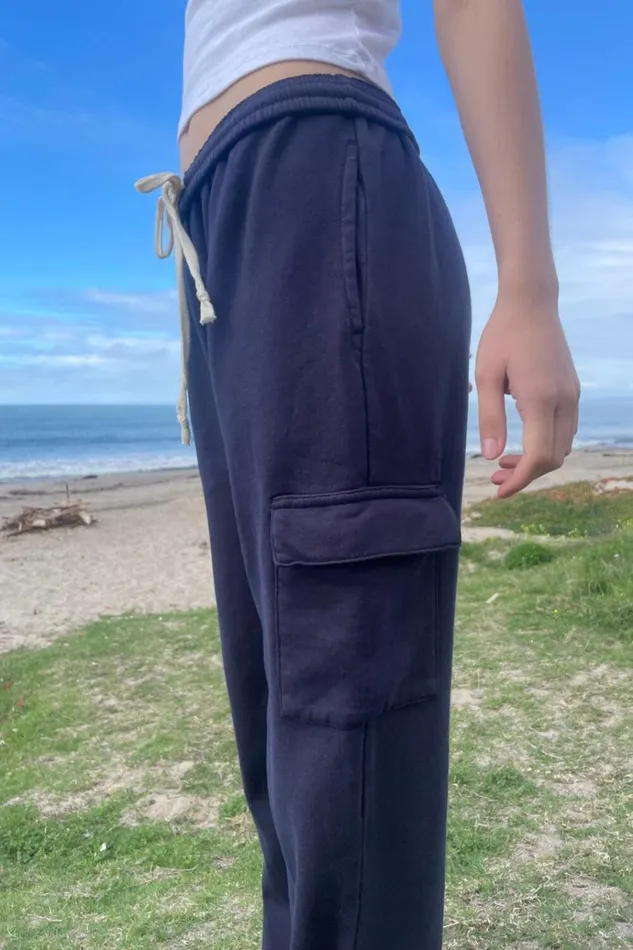 Anastasia Soft Pocket Sweatpants Navy Blue Women Brandy Melville Sweatpants and Sweatshirts
