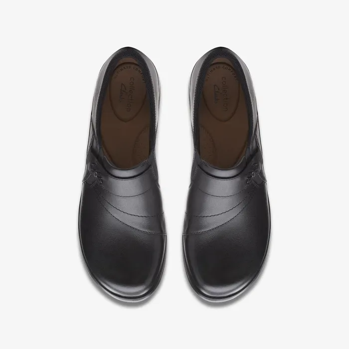 Angie Pearl Black Leather Women Clarks Clogs and Mules Angie Pearl Black Leather Women Clarks Clogs and Mules
