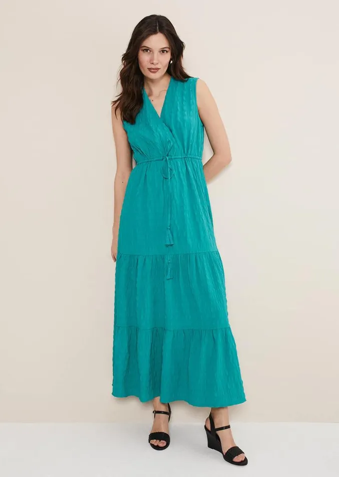 Anika Textured Sleeveless Midi Dress Turquoise Women Phase Eight Dresses
