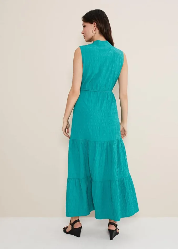 Anika Textured Sleeveless Midi Dress Turquoise Women Phase Eight Dresses