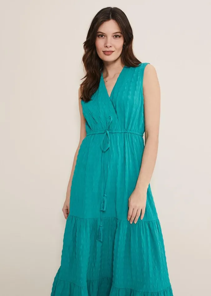 Anika Textured Sleeveless Midi Dress Turquoise Women Phase Eight Dresses