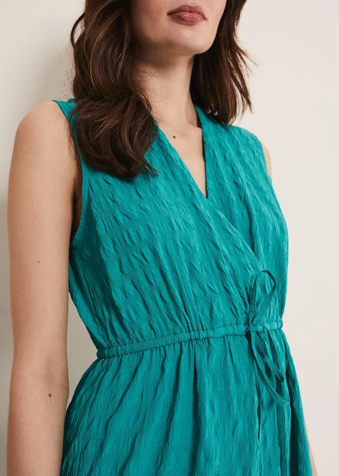 Anika Textured Sleeveless Midi Dress Turquoise Women Phase Eight Dresses
