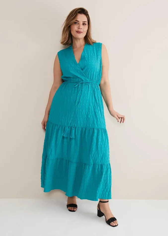 Anika Textured Sleeveless Midi Dress Turquoise Women Phase Eight Dresses