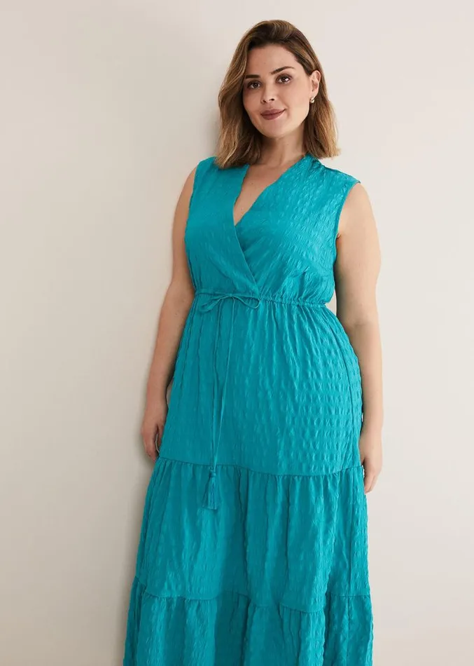 Anika Textured Sleeveless Midi Dress Turquoise Women Phase Eight Dresses