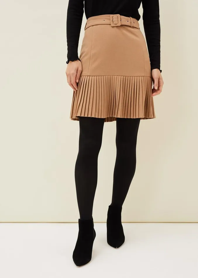 Annabel Pleated Mini Skirt Camel Women Phase Eight Skirts