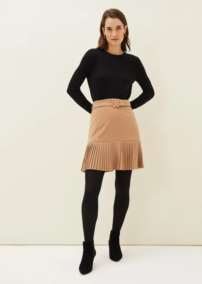 Annabel Pleated Mini Skirt Camel Women Phase Eight Skirts