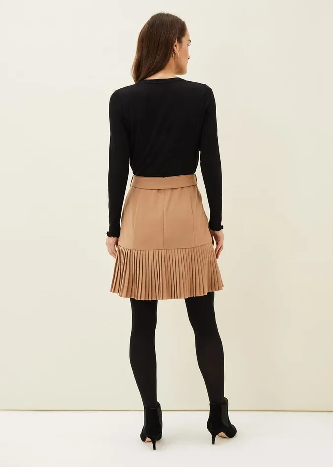 Annabel Pleated Mini Skirt Camel Women Phase Eight Skirts