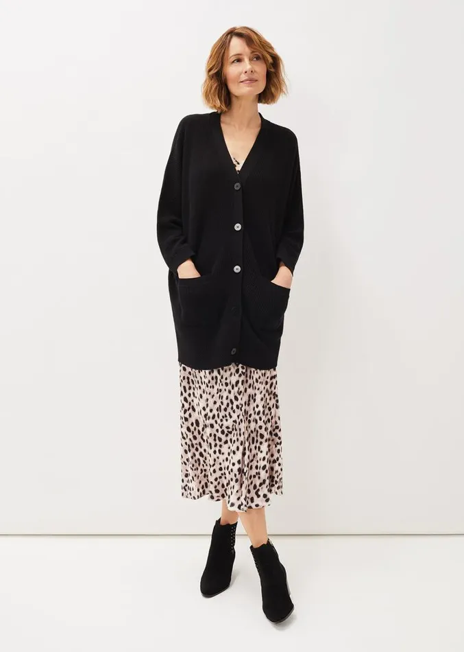 Annabella Ribbed Cocoon Cardigan Black Women Phase Eight Knitwear