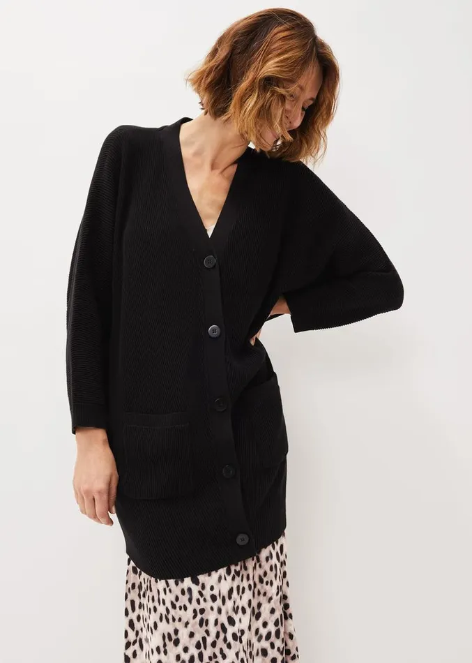 Annabella Ribbed Cocoon Cardigan Black Women Phase Eight Knitwear
