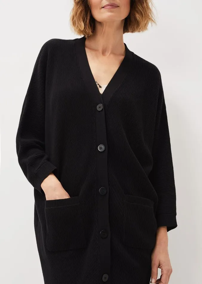Annabella Ribbed Cocoon Cardigan Black Women Phase Eight Knitwear