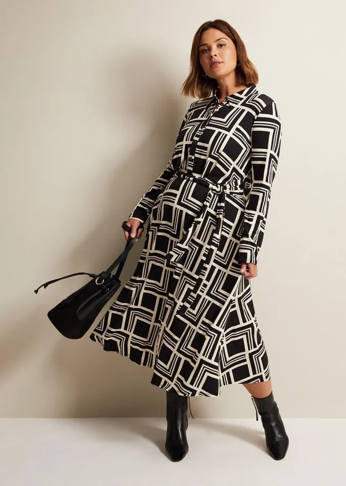 April Geo Midi Dress Blackmulti Women Phase Eight Dresses