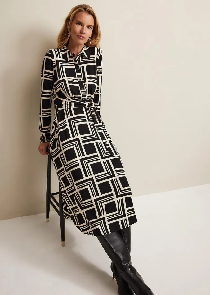 April Geo Midi Dress Blackmulti Women Phase Eight Dresses